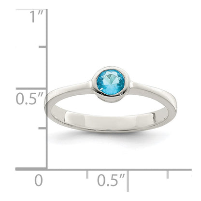 Sterlingsilber Licht Blau Rund Zargenfassung Zirkonia Ring