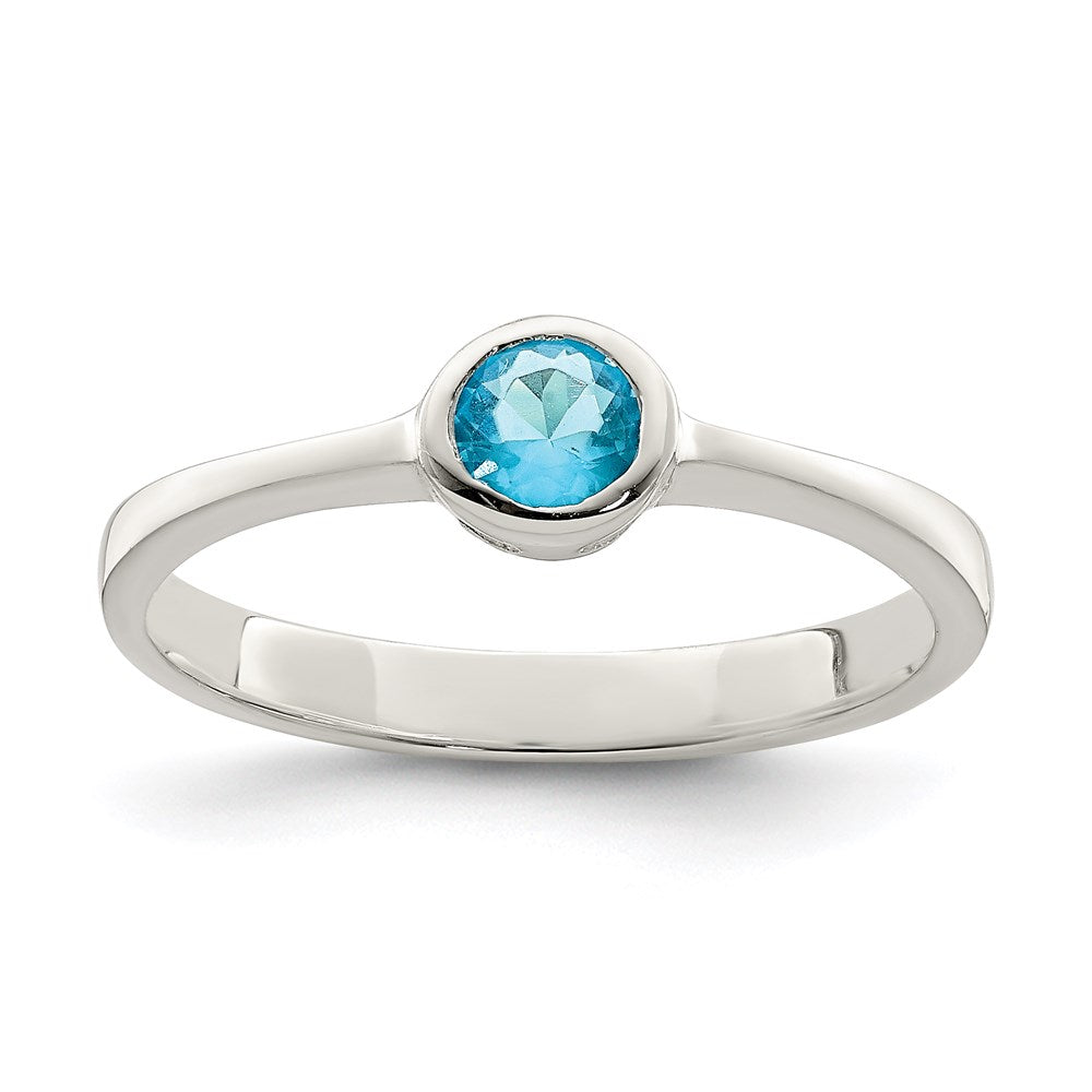 Sterlingsilber Licht Blau Rund Zargenfassung Zirkonia Ring