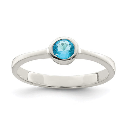 Sterlingsilber Licht Blau Rund Zargenfassung Zirkonia Ring