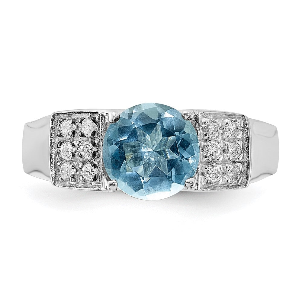 Sterlingsilber Licht Blau Rund Pavé‚äö Sides Zirkonia Ring