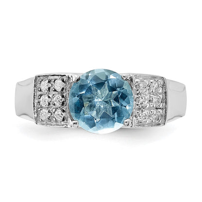 Sterlingsilber Licht Blau Rund Pavé‚äö Sides Zirkonia Ring