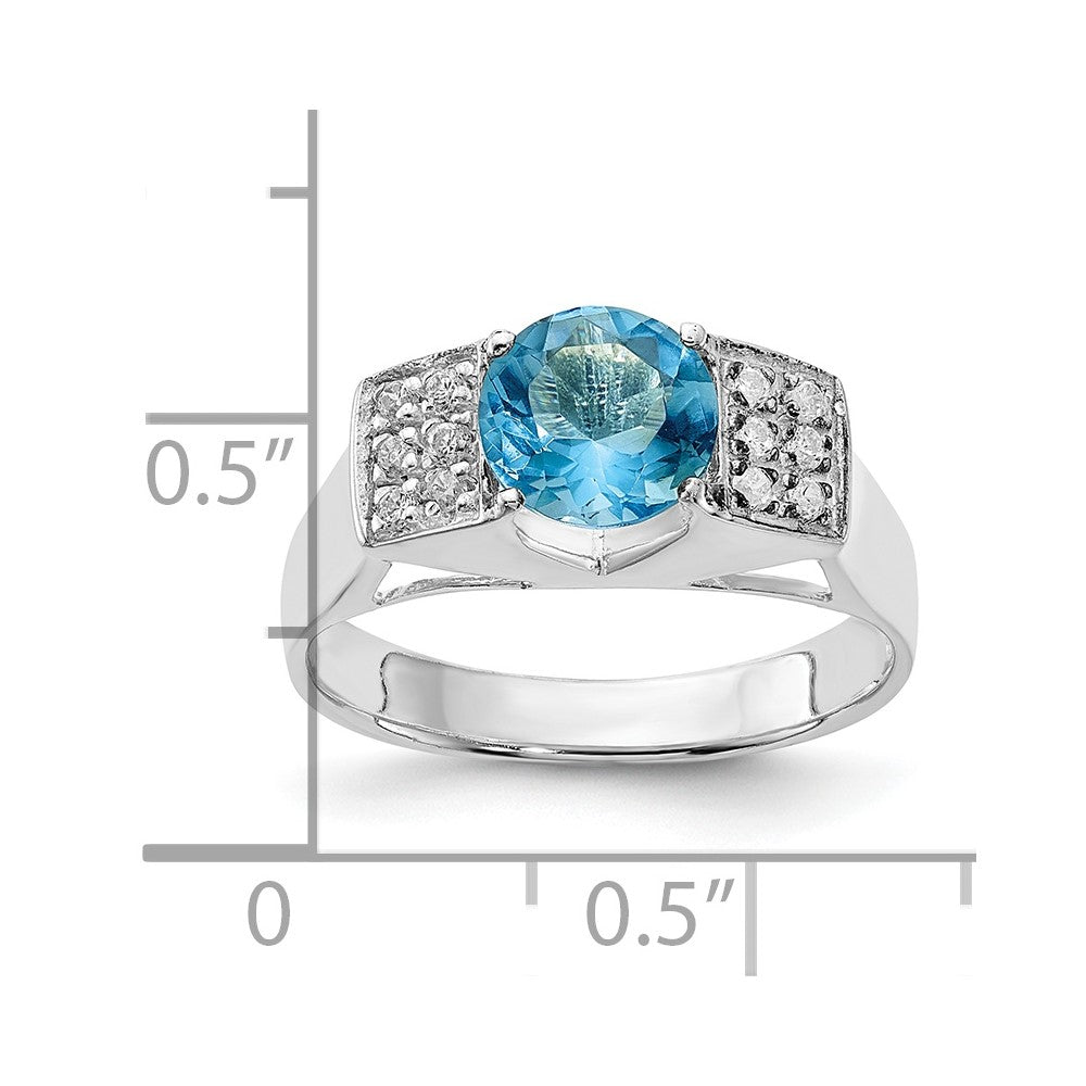 Sterlingsilber Licht Blau Rund Pavé‚äö Sides Zirkonia Ring