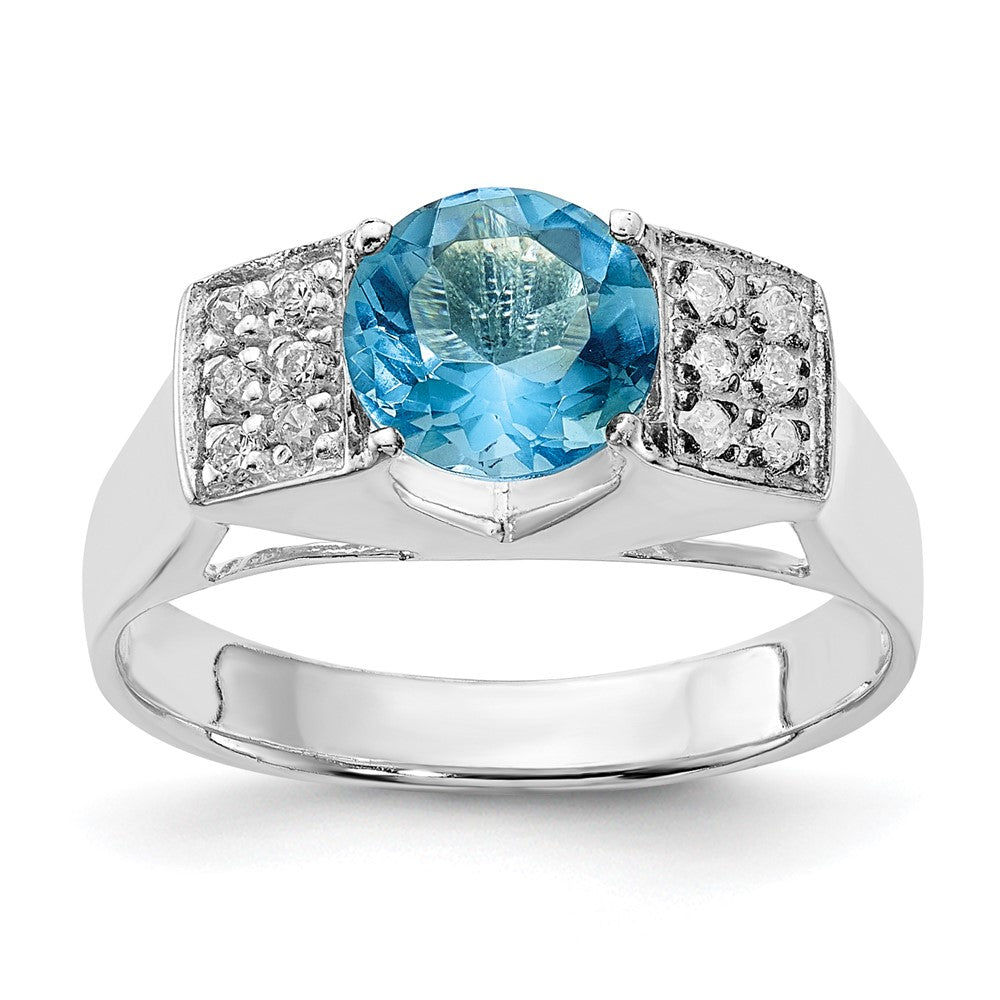 Sterlingsilber Licht Blau Rund Pavé‚äö Sides Zirkonia Ring