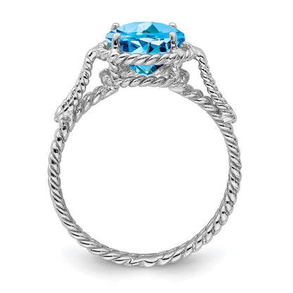 Sterlingsilber Rhodium Blautopas Gedreht Kreis Ring