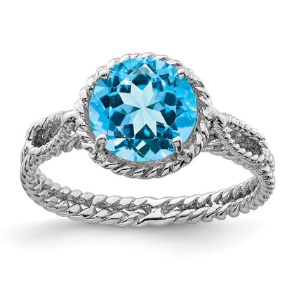 Sterlingsilber Rhodium Blautopas Gedreht Kreis Ring