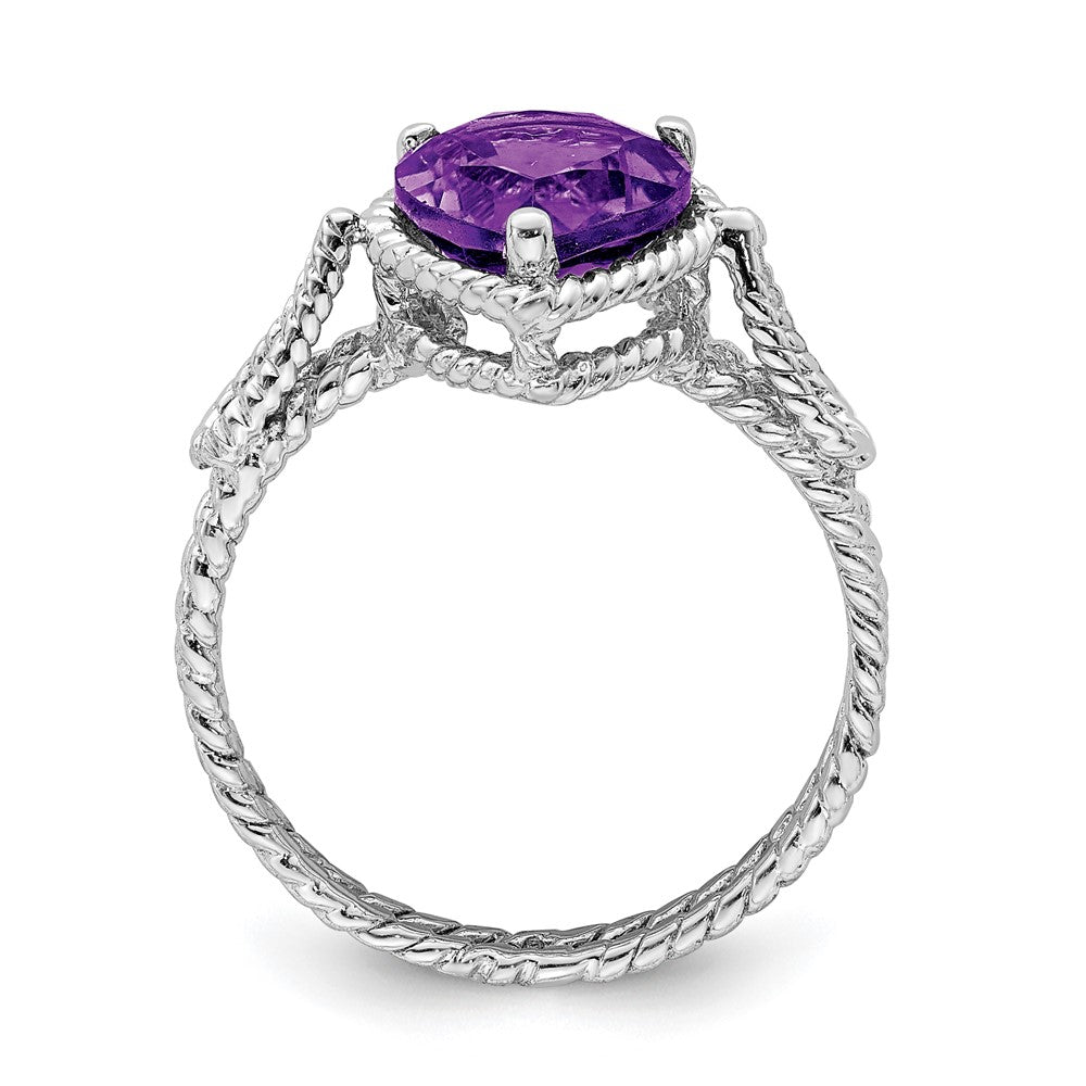 Sterlingsilber Rhodiniert Amethyst Tropfen Gedreht Ring (size 8 Nur)