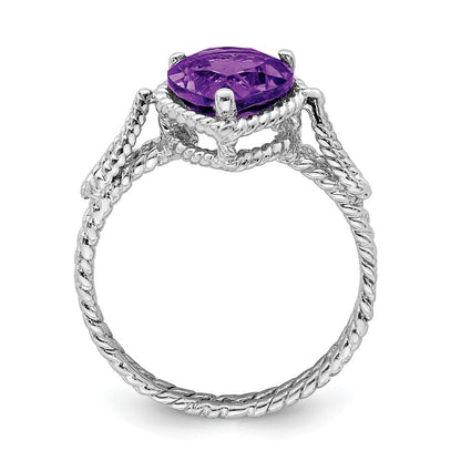 Sterlingsilber Rhodiniert Amethyst Tropfen Gedreht Ring (size 8 Nur)