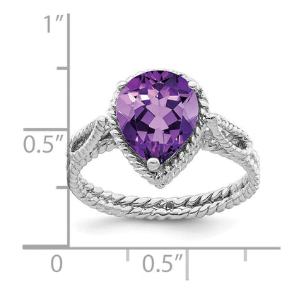 Sterlingsilber Rhodiniert Amethyst Tropfen Gedreht Ring (size 8 Nur)