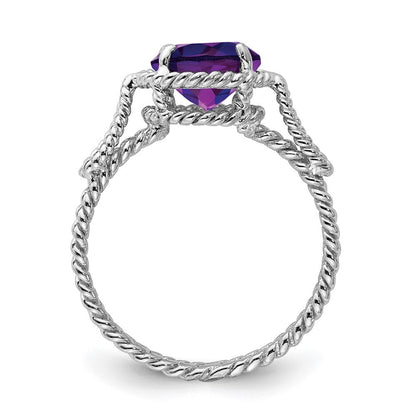 Sterlingsilber Rhodiniert Amethyst Gedreht Kreis Ring