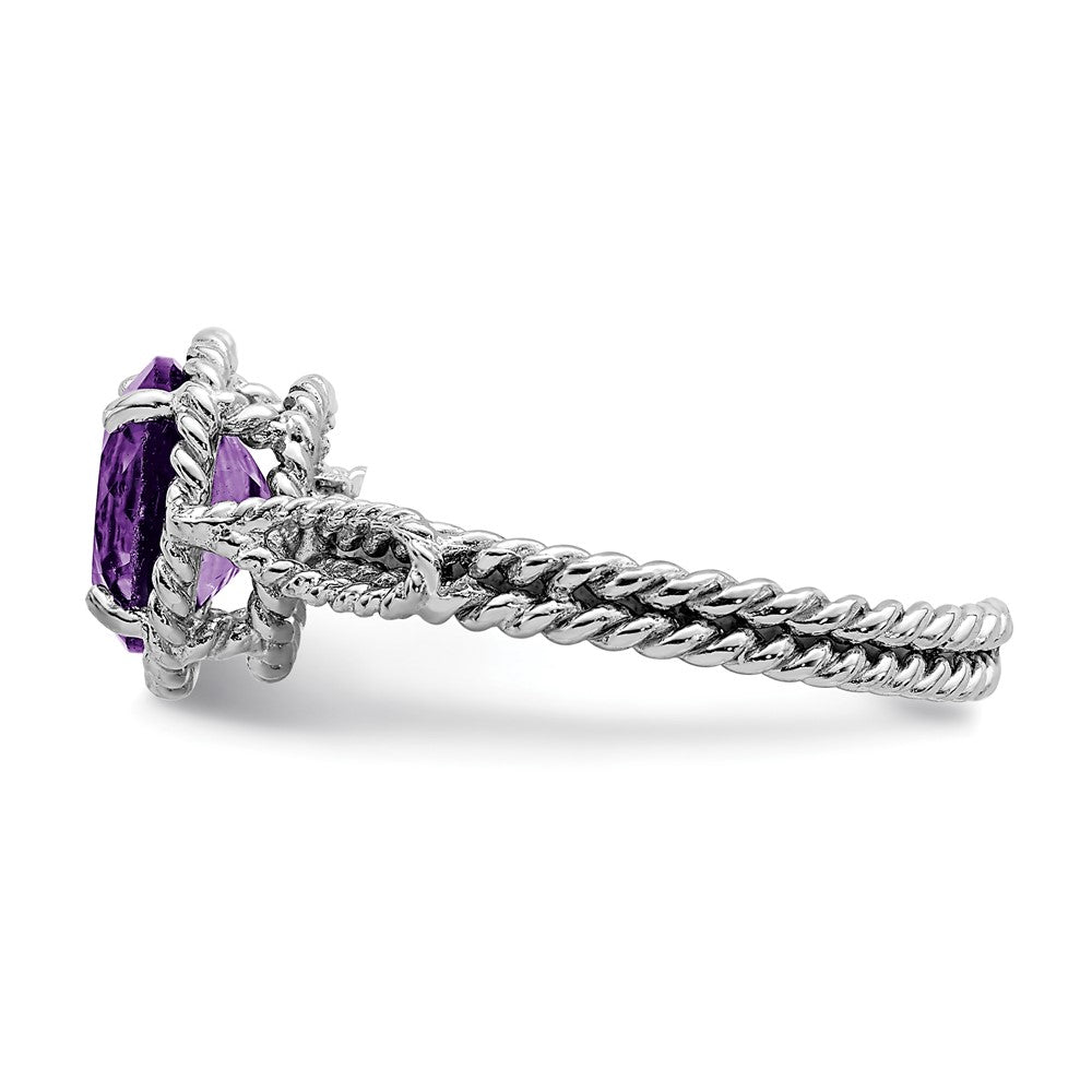 Sterlingsilber Rhodiniert Amethyst Gedreht Kreis Ring