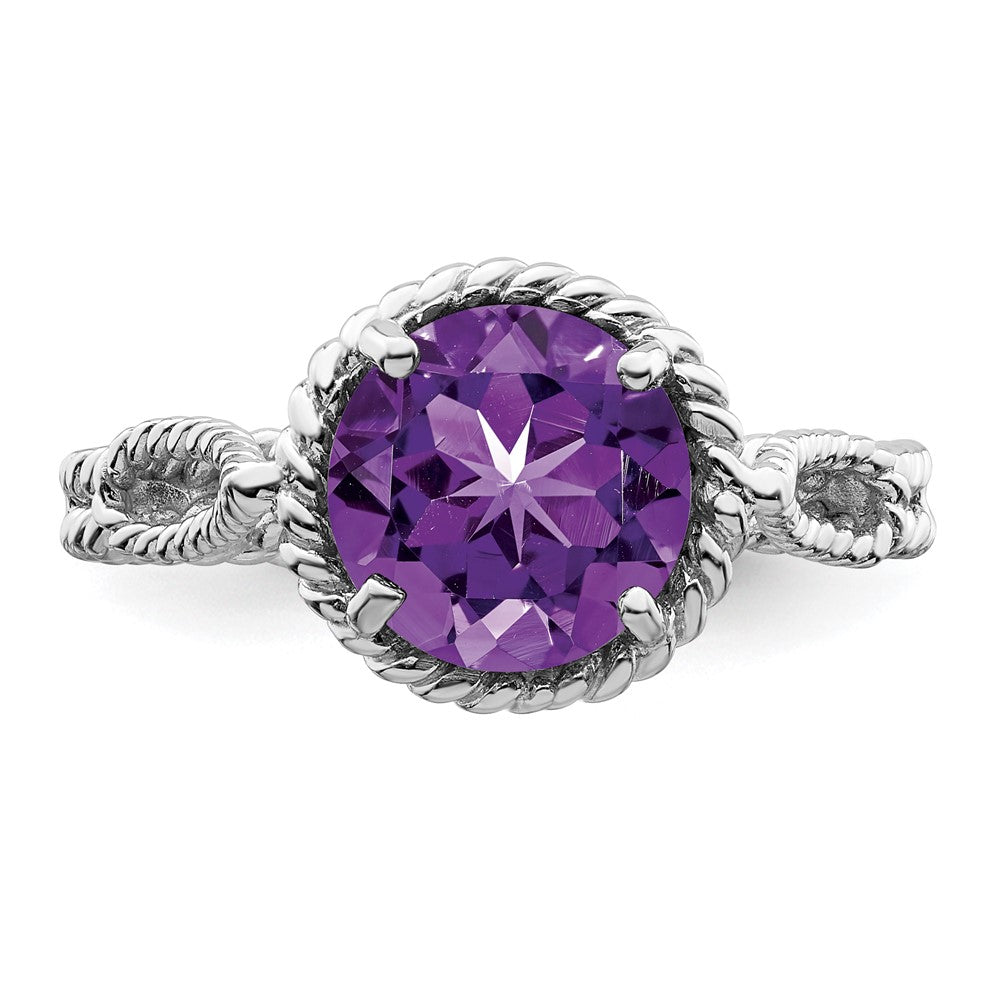 Sterlingsilber Rhodiniert Amethyst Gedreht Kreis Ring