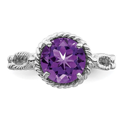 Sterlingsilber Rhodiniert Amethyst Gedreht Kreis Ring