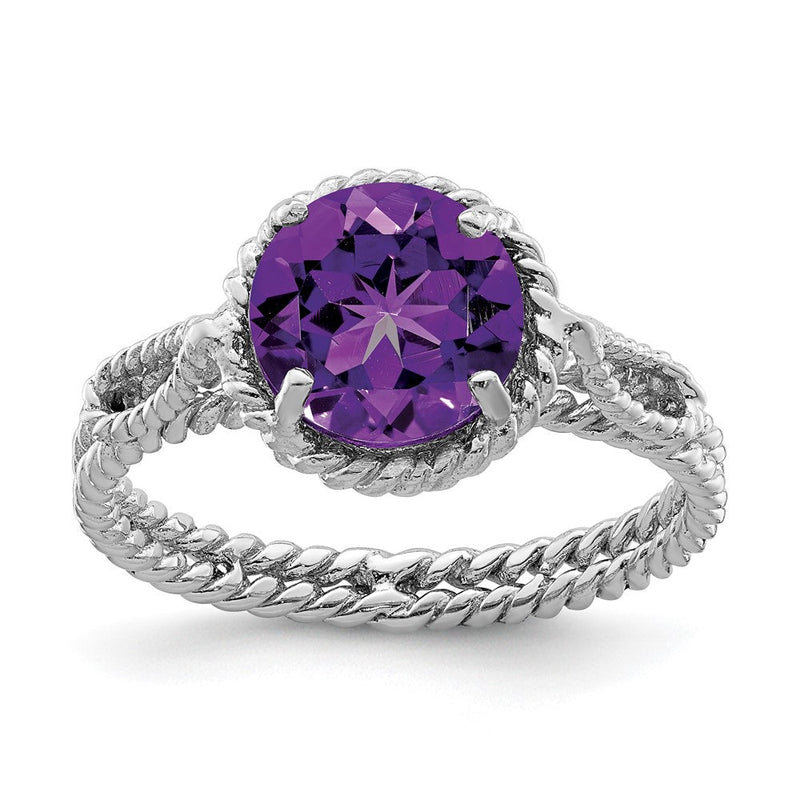 Sterlingsilber Rhodiniert Amethyst Gedreht Kreis Ring