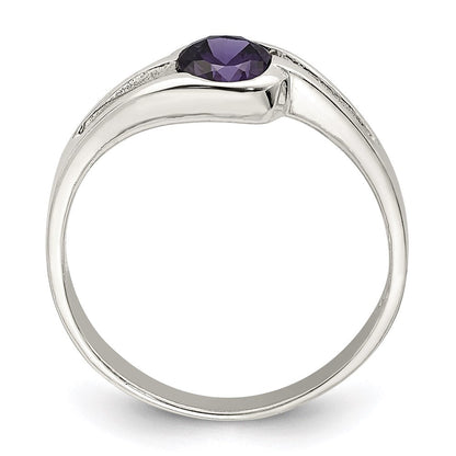 Sterlingsilber Lila Rund Zargenfassung Zirkonia Ring