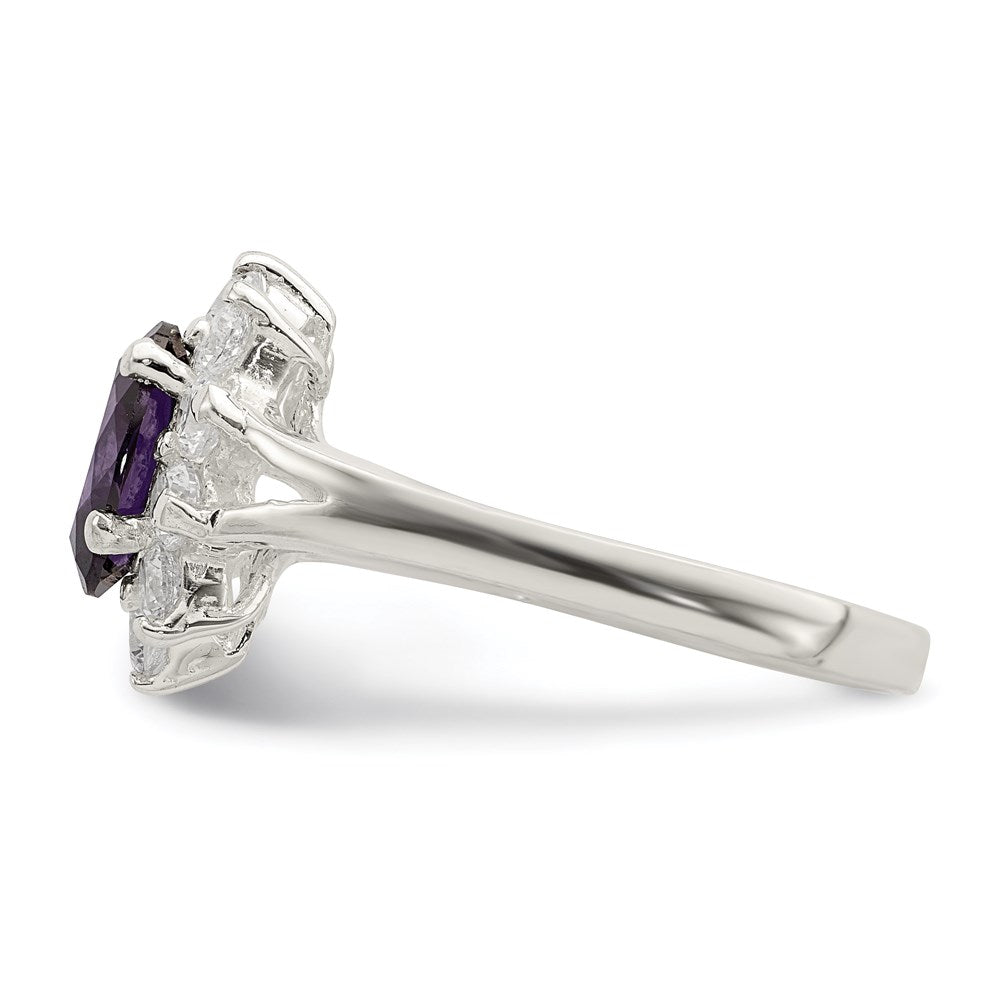 Sterlingsilber Lila Oval Zirkonia Cluster Ring (size 7 Nur)