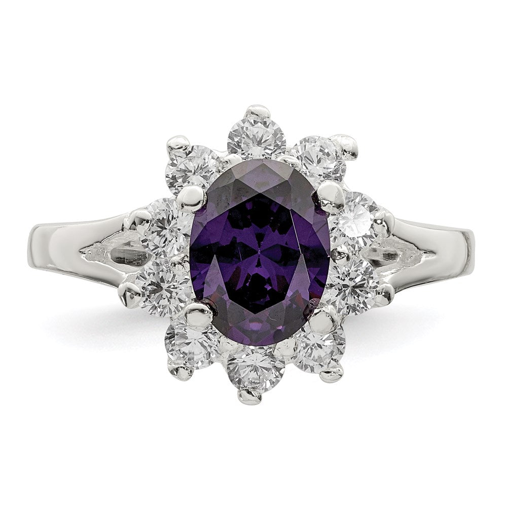 Sterlingsilber Lila Oval Zirkonia Cluster Ring (size 7 Nur)