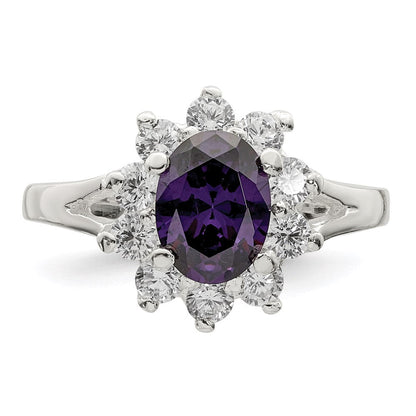 Sterlingsilber Lila Oval Zirkonia Cluster Ring (size 7 Nur)