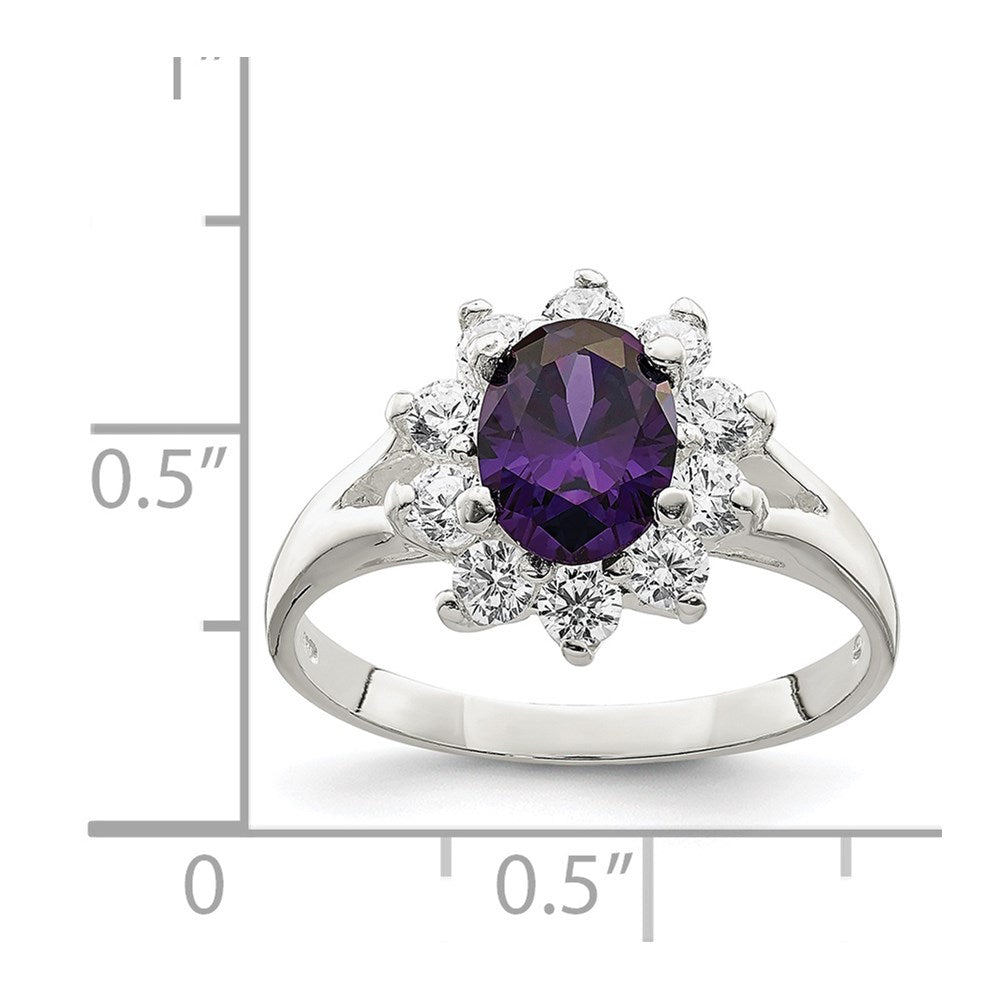 Sterlingsilber Lila Oval Zirkonia Cluster Ring (size 7 Nur)