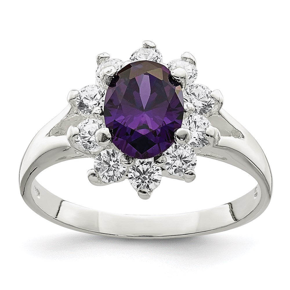 Sterlingsilber Lila Oval Zirkonia Cluster Ring (size 7 Nur)