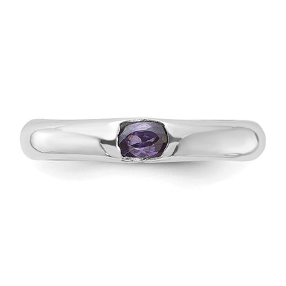 Sterlingsilber Lila Oval Zirkonia Halb Zargenfassung Ring