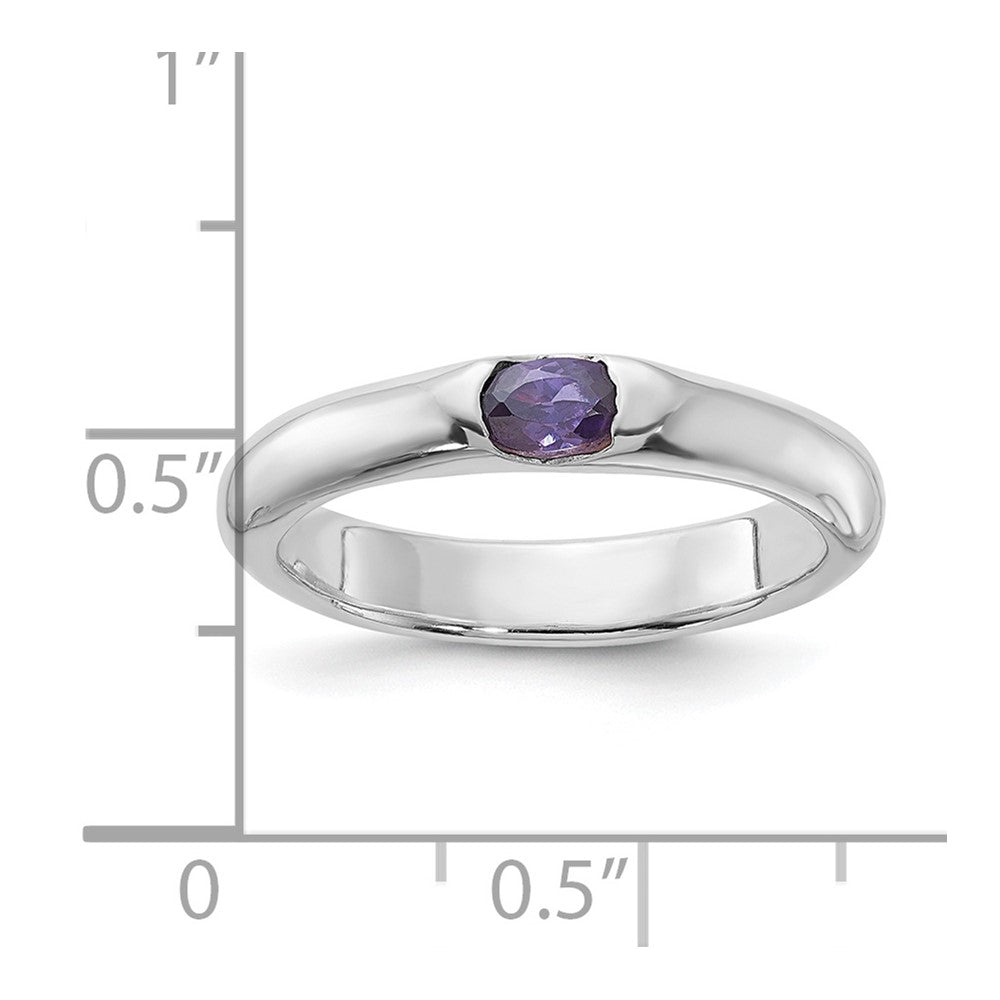 Sterlingsilber Lila Oval Zirkonia Halb Zargenfassung Ring