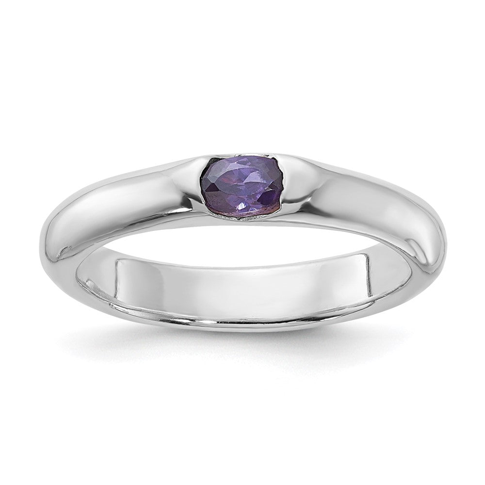 Sterlingsilber Lila Oval Zirkonia Halb Zargenfassung Ring