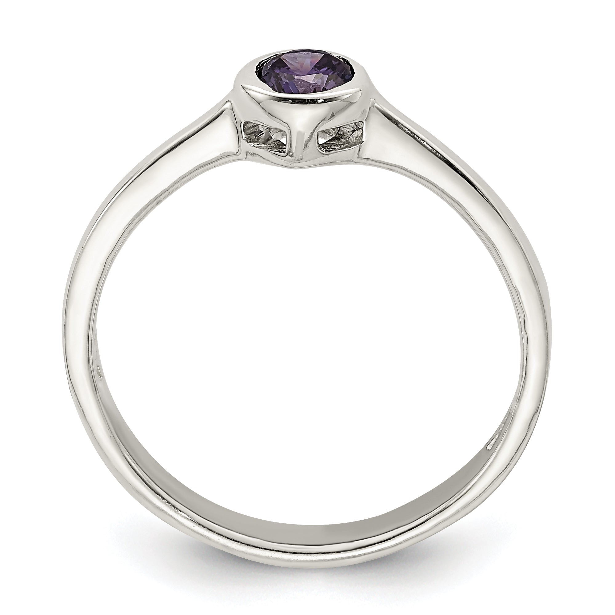 Sterlingsilber Lila Rund Zargenfassung Zirkonia Ring