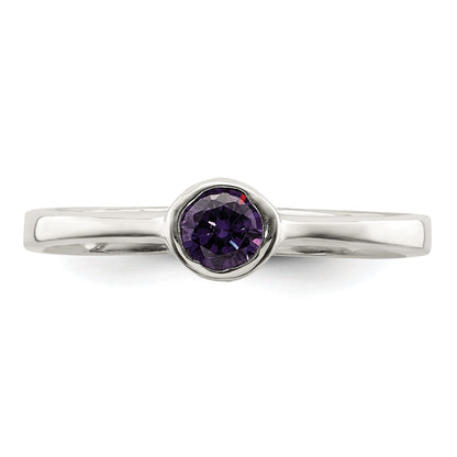 Sterlingsilber Lila Rund Zargenfassung Zirkonia Ring