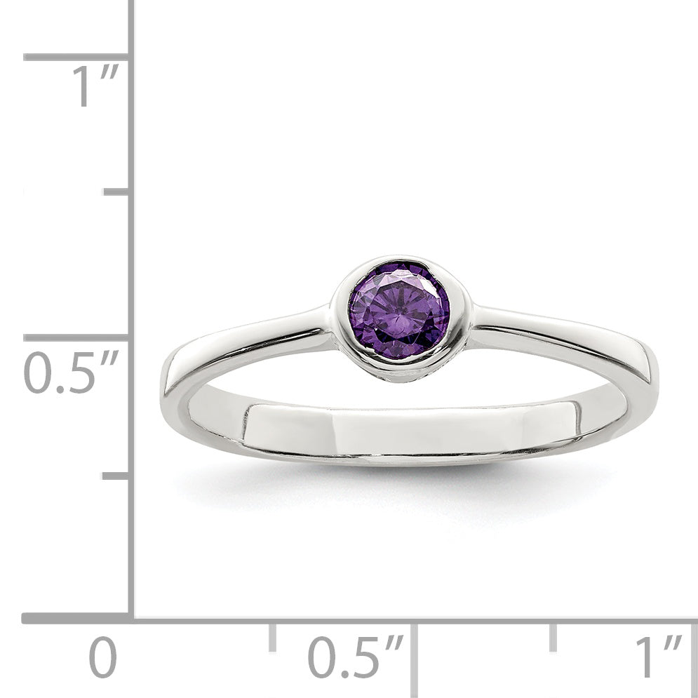 Sterlingsilber Lila Rund Zargenfassung Zirkonia Ring