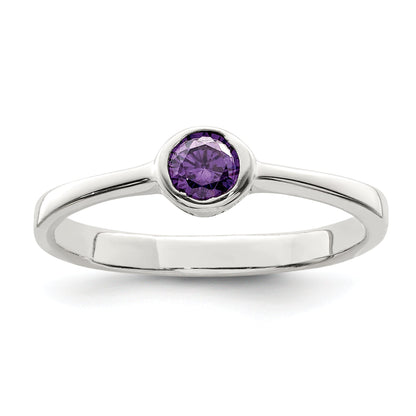 Sterlingsilber Lila Rund Zargenfassung Zirkonia Ring