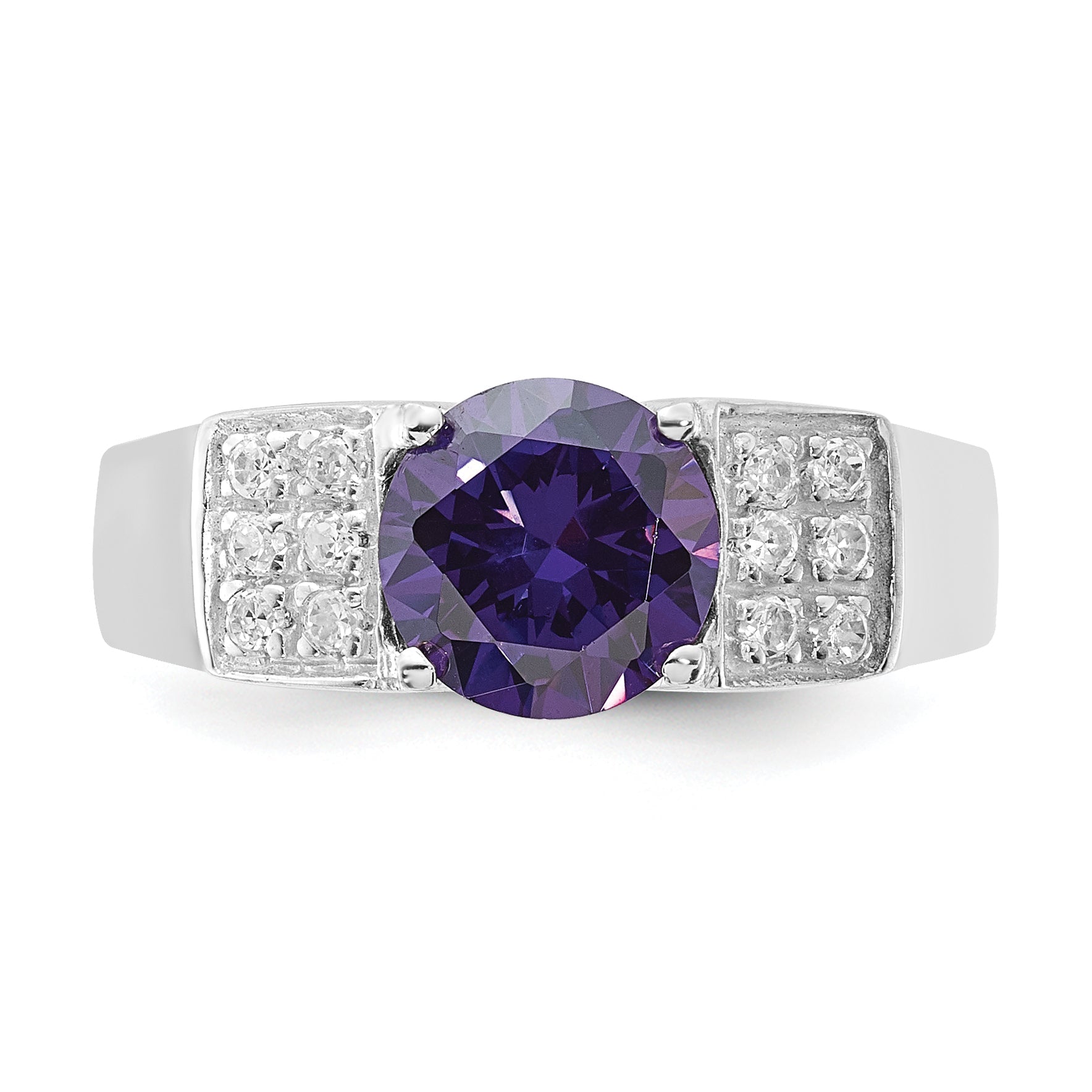 Sterlingsilber Lila Rund Pavé‚äö Sides Zirkonia Ring