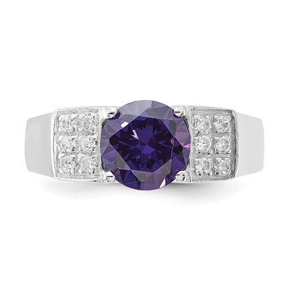 Sterlingsilber Lila Rund Pavé‚äö Sides Zirkonia Ring
