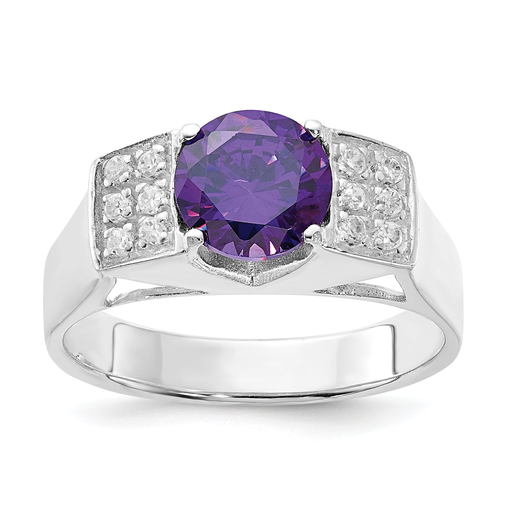 Sterlingsilber Lila Rund Pavé‚äö Sides Zirkonia Ring