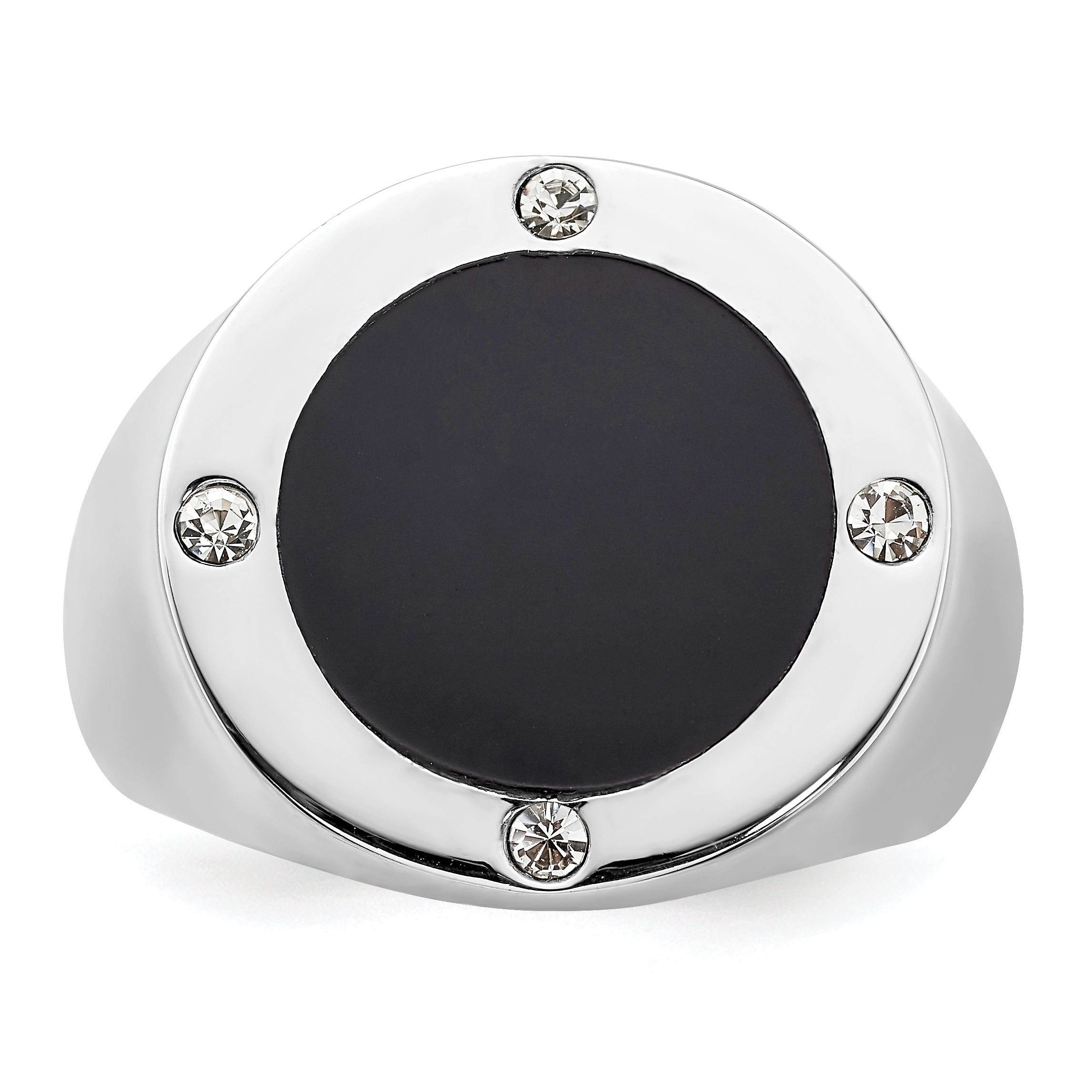 Sterlingsilber Rhodiniert Schwarz Synthetisch Onyx & Zirkonia Ring