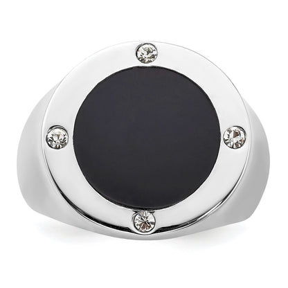 Sterlingsilber Rhodiniert Schwarz Synthetisch Onyx & Zirkonia Ring