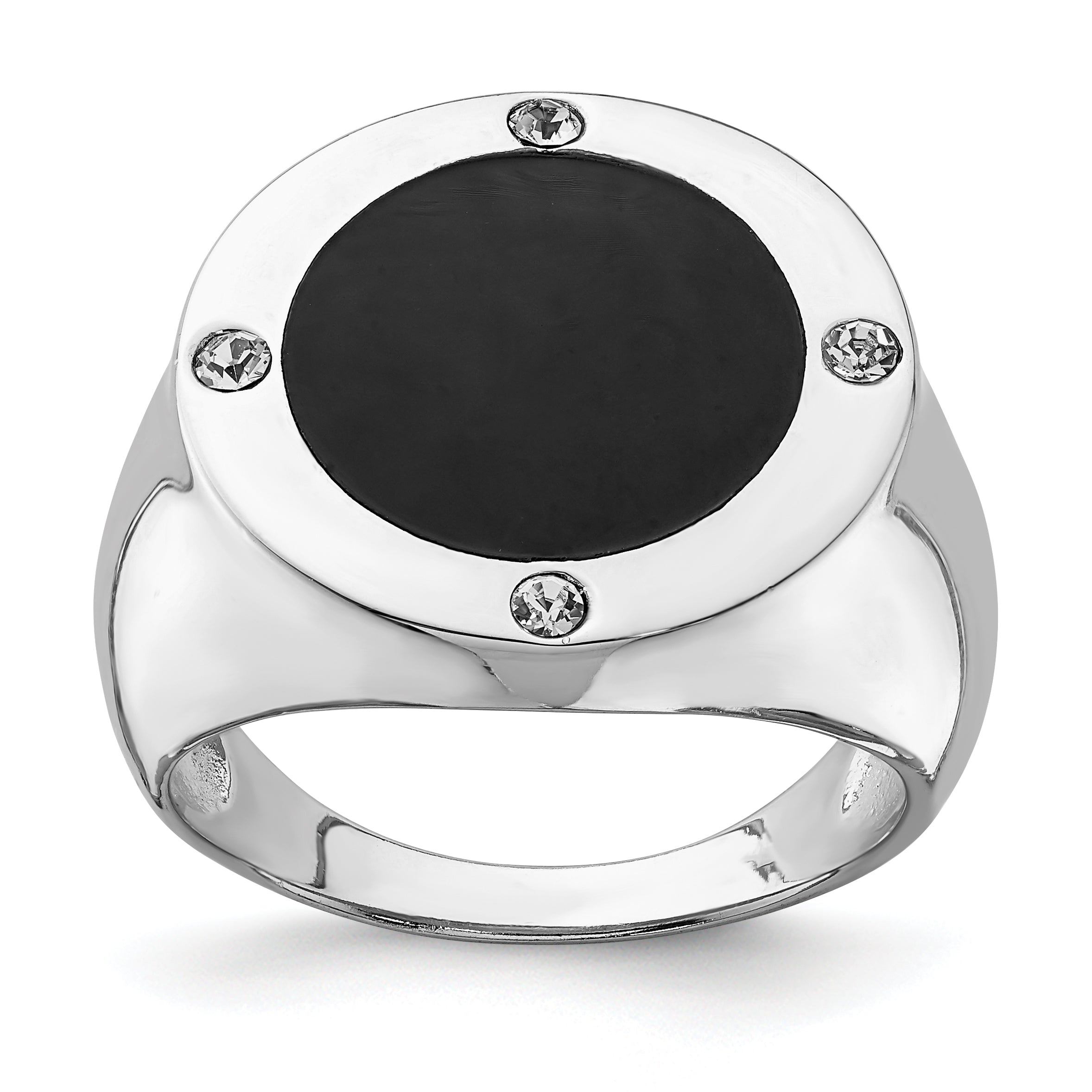 Sterlingsilber Rhodiniert Schwarz Synthetisch Onyx & Zirkonia Ring