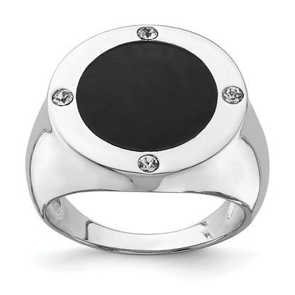 Sterlingsilber Rhodiniert Schwarz Synthetisch Onyx & Zirkonia Ring