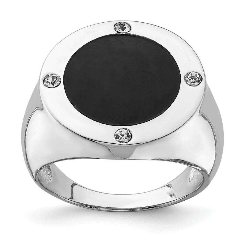 Sterlingsilber Rhodiniert Schwarz Synthetisch Onyx & Zirkonia Ring