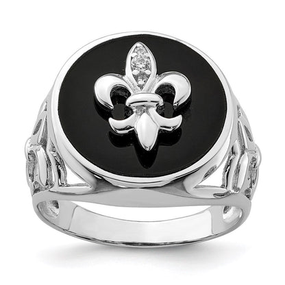 Sterlingsilber Rhodiniert Zirkonia Schwarz Onyx Ring