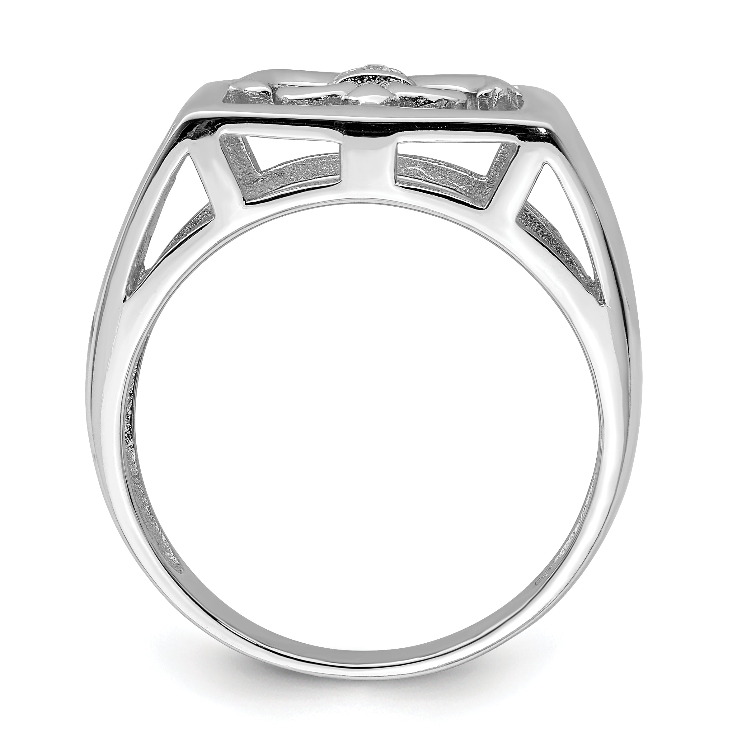 Sterlingsilber Rhodiniert Zirkonia Fleur De Lis Ring