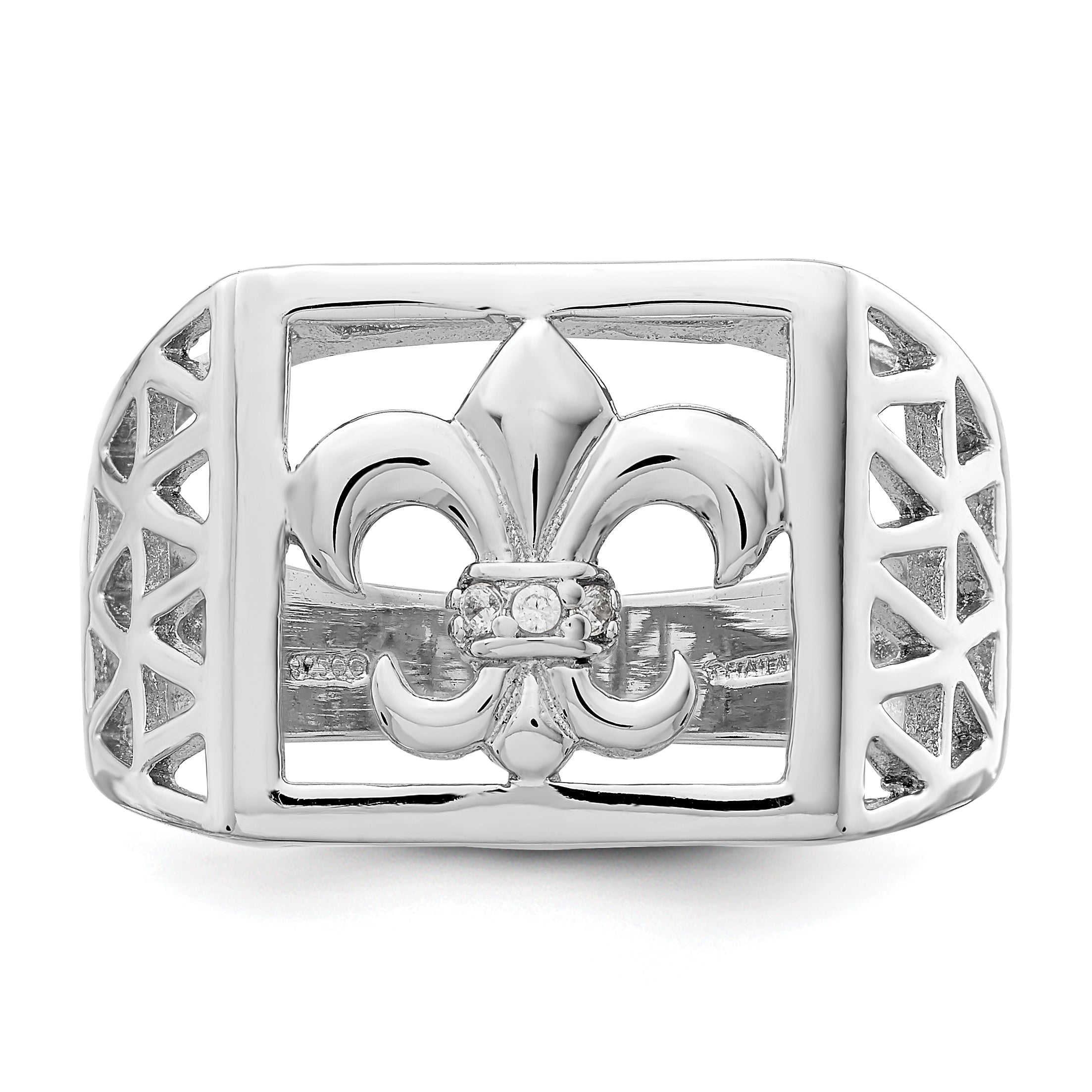Sterlingsilber Rhodiniert Zirkonia Fleur De Lis Ring