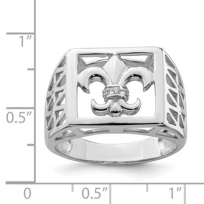 Sterlingsilber Rhodiniert Zirkonia Fleur De Lis Ring