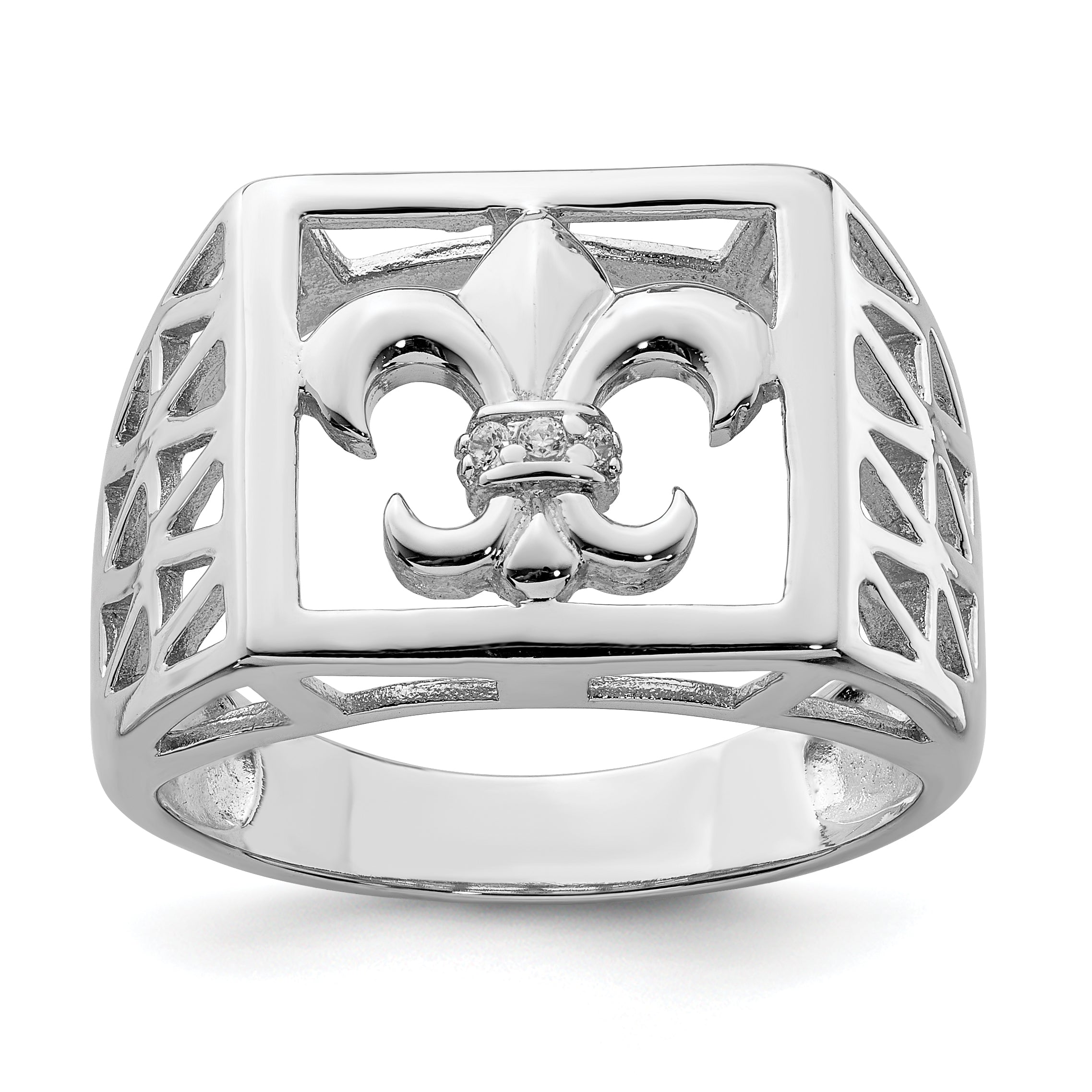 Sterlingsilber Rhodiniert Zirkonia Fleur De Lis Ring