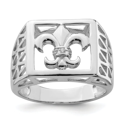 Sterlingsilber Rhodiniert Zirkonia Fleur De Lis Ring