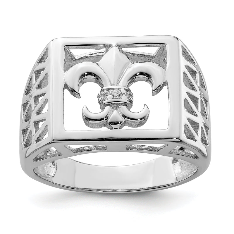 Sterlingsilber Rhodiniert Zirkonia Fleur De Lis Ring