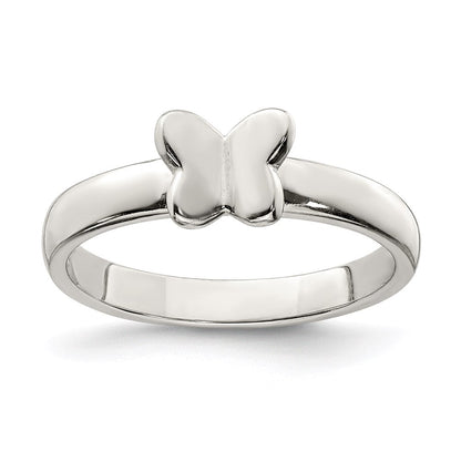 Sterlingsilber Rhodiniert Poliert Schmetterling Kinder Ring