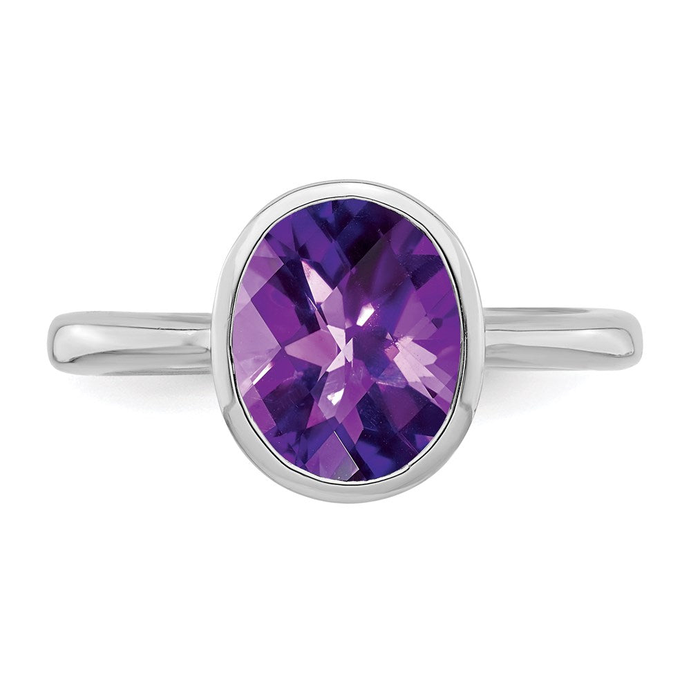 Sterlingsilber Rhodiniert Amethyst Ring (size 9 Nur)