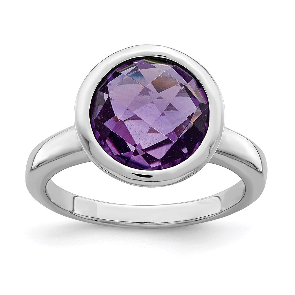 Sterlingsilber Rhodiniert Amethyst Ring (size 9 Nur)