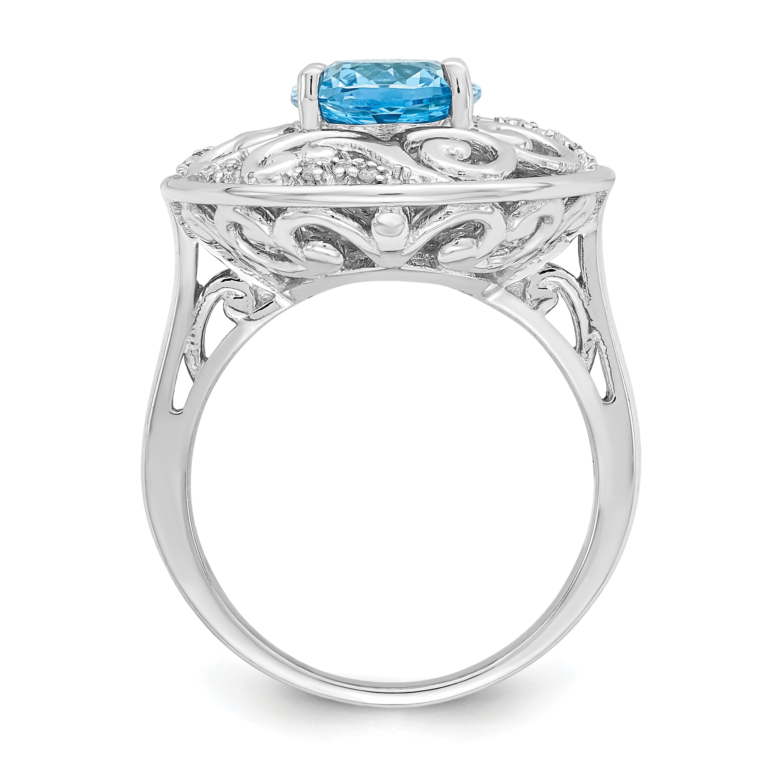 Sterlingsilber Rhodium Blautopas und Diamant Ring