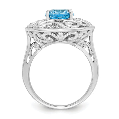 Sterlingsilber Rhodium Blautopas und Diamant Ring